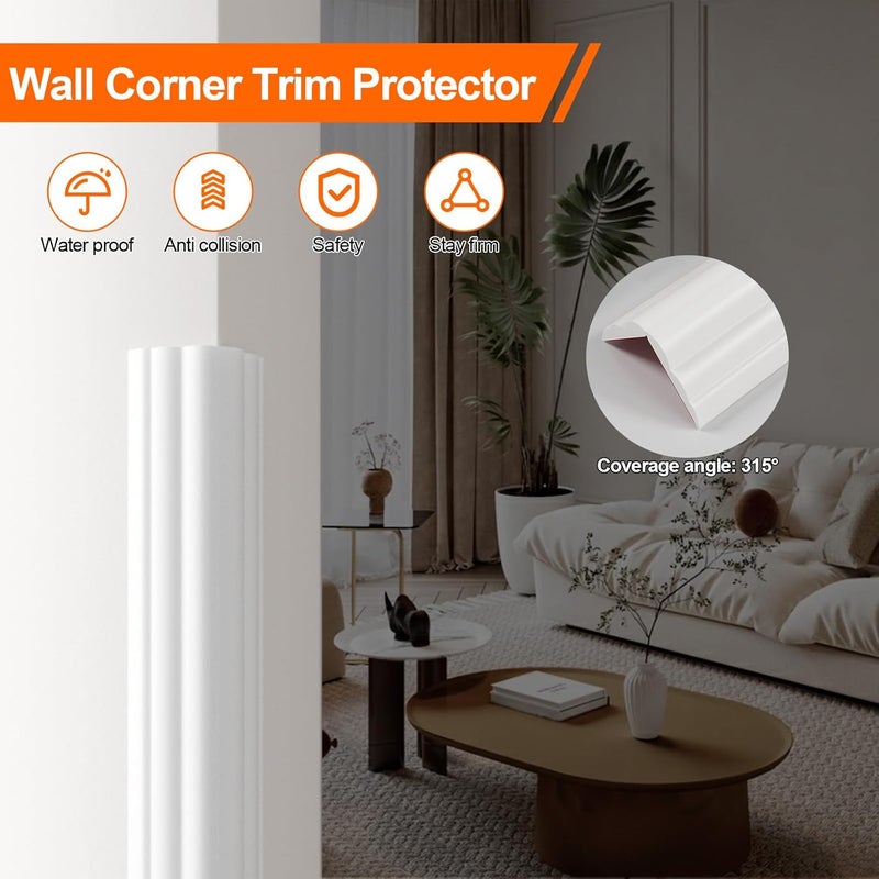 Elvone Wall Corner Protector & Edge Guard，Peel and Stick Wall Trim Moulding Inside & Outside Corner Molding Trim Caulk Strip, Self Adhesive Trim for Wall Edge,Ceiling,Countertop, 2.36” W x10’ L，White - Image 3